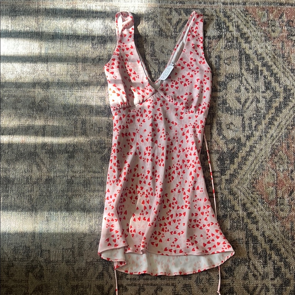 Sleeveless Pink and Red Patterned Dress